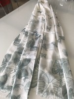 Finom női sál tompa mentazöld pillangókkal, 180 x 74 cm