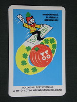 Kártyanaptár,Totó Lottó szerencsejáték, grafikai rajzos,reklám figura, 1983,  (8)