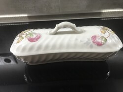 Antik, kézzel festett porcelán fogkefe tartó, 23 x 9 cm