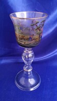 Antik, panoráma festésü üveg kehely/pohár. Cca. 1860, hibátlan!