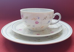 Triptis német porcelán reggeliző kávés teás szett csésze csészealj kistányér virág mintával
