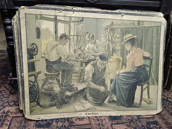 Cipész szakmát bemutató iskolai szemléltető tabló, 1900-as évek eleje Eschner féle falikép, gyűjtői