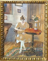 Olvasó hölgy szecessziós enteriőrben - Turek 1918 jelzéssel - különlegesség az 1910-es évekből!