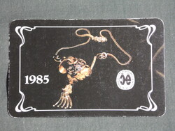 Kártyanaptár, Óra Ékszer vállalat,Budapest,nyaklánc,1985,  (8)