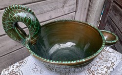 Hatalmas,dekoratív mázas kerámia iparművész kaspó.