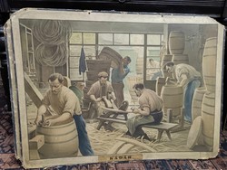 Kádár szakmát bemutató iskolai szemléltető tabló, 1900-as évek eleje Eschner féle falikép, gyűjtői