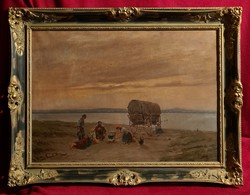 Rubovics Márk (1867 - 1947) : Táborozás a Balatonparton