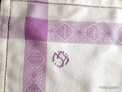 Fehér monogramos damaszt szalvéta, terítő. 39x39 cm