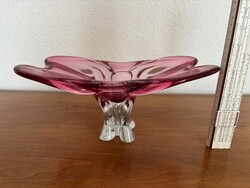 Art deco üvegtál Pillangó formájú talpas tál fukszia szín  lilás rózsaszín