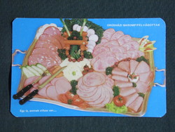 Kártyanaptár,Orosháza baromfifeldolgozó vállalat,grafikai,felvágott,virsli, 1985,  (8)