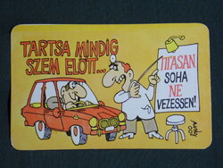 Kártyanaptár,Közlekedésbiztonsági tanács, grafikai rajzos, baleset megelőzés, 1985,  (8)