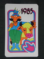 Kártyanaptár,Taurina szarvasmarha tenyésztő vállalat,Budaőrs,grafikai rajzos,1985,  (8)
