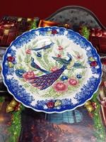 Hatalmas, kerek, japán kínáló tál pávás díszítéssel