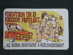 Kártyanaptár,Közlekedésbiztonsági tanács, grafikai rajzos, baleset megelőzés,1985,  (8)