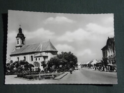 Képeslap,Abony,Kossuth Lajos tér,templom látkép,részlet, 1968-