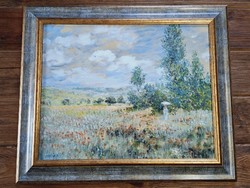 Nemes Tibor: Pipacsos mező, olaj, vászon festmény 40 x 50 cm