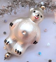 Régi üveg jeges maci karácsonyfa dísz 7cm