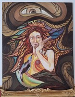 Vívó Zoé nagyméretű gyönyörű színvilágú Pop art festmény  67 , 5 x 84 cm