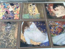 Gustav Klimt festményekkel díszített vászon tányér alátét szett, 6 db, új