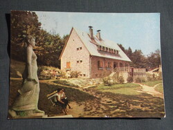 Képeslap,Abaliget,turistaház,korsós nő szobor látkép,részlet, 1965-