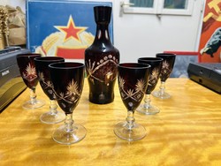 Bordó ólomkristály boros készlet + kiöntő