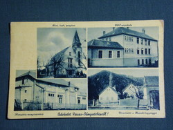 Képeslap,Pécs somogy,Vasas bányatelep, Hungária mozgószínház,népiskola,templom,1948-
