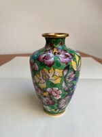 Antik kisméretű cloisonne tűzzománc, japán réz váza- 10 cm