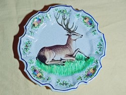 Falitányér 1970- retro Lami Olaszország repedt mázas szarvas faldísz  melamin 21cm