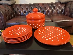 Gyönyörűszép német Waechtersbach tál (4 l) , két nagy kínálótállal és 5 lapos tányérral