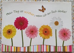 Képeslap üdvözlőlap üdvözlőkártya levelezőlap postatiszta német gerbera pillangó mintával