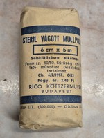Régi  STERIL VÁGOTT MULLPÓLYA   Rico kötszerművek Budapest 6 X 5 CM