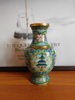 Cloisonné - rekeszzománc váza pagodás medalionokkal 19 cm