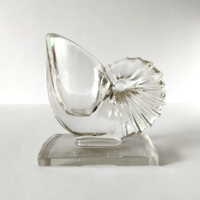 GYÖNYÖRŰ" MARTINSVILLE GLASS NAUTILUS SEASHELLl (TENGERI CSIGA) ÜVEG VÁZA,LEVÉL NEHEZÉK 1940-ES ÉVEK