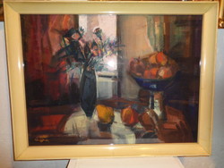 Csendélet   : Gaál Imre  ( 1922 - 1964 ) híres magyar festő