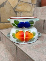 Szilvás és Körte mintájú ritkább Budafoki   Körtés zománcos  zománcozott tál