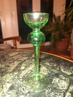 Fújt, zöld üveg gyertyatartó