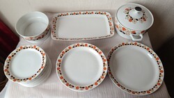 Hollóháza porcelán 6 személyes étkészlet, hiányos állapotban, népi-virágmintás dekorral