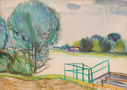 Bartl József: Vízparton, 1966 (képcsarnokos akvarell, 1960-as évek) szentendrei művésztelep