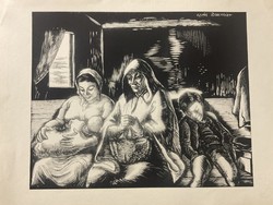 Vadász Endre (1901-1944): Szent család (Daumier után) Fametszet - jelzés nélkül