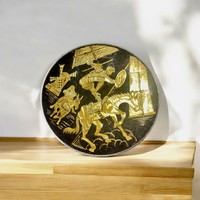 24 karát aranyozott Damascene tányér, vintage damaszkén kis tálka, Toledó spanyol toledói ékszer tál