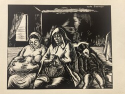 Vadász Endre (1901-1944): Szent család (Daumier után) Fametszet - jelzés nélkül