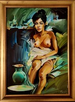 FASSEL L'UOSA FERENC :  Fürdő után olajfestmény 50 x 70 cm