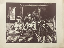 Vadász Endre (1901-1944): Szent család (Daumier után) Fametszet - jelzés nélkül