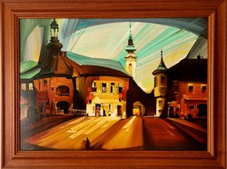 FASSEL L'UOSA FERENC : Utcarészlet olajfestmény 70 x 50cm
