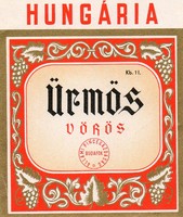 Boros címke: Hungária Ürmös, Budafok.