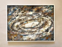 KOZMOSZ MODERN OLAJ VÁSZON FESTMÉNY EREDETI FA KERETBEN 62.5 X 47.5 CM