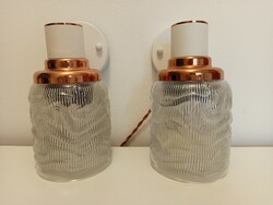Felújított Veb Narva Német Retro Falilámpa Pár (vörösréz-fehér színben)