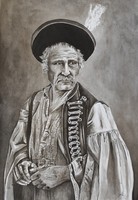 Csikós fekete-fehér tus festmény 35x50 cm