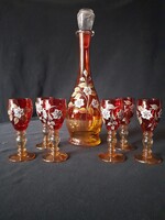 Murano üveg porcelán díszítéssel likőrös  készlet szép hibátlan állapotban.
