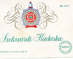 Boros címke: Szekszárdi Kadarka Budafok.